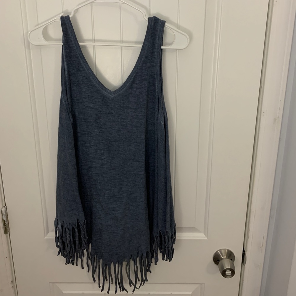 Blue fringe top